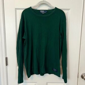 VTG 90s Polo Ralph Lauren Green Ribbed LS Shirt Crew Neck Preppy Gorpcore L